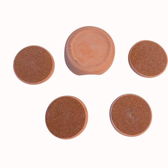 Terracotta Kokopelli Coaster Set With Holder Handcrafted Southwest Design Cork B - Picture 5 of 15